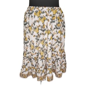 3/$12 Yellow Floral design knee length skirt w/ruffled bottom.